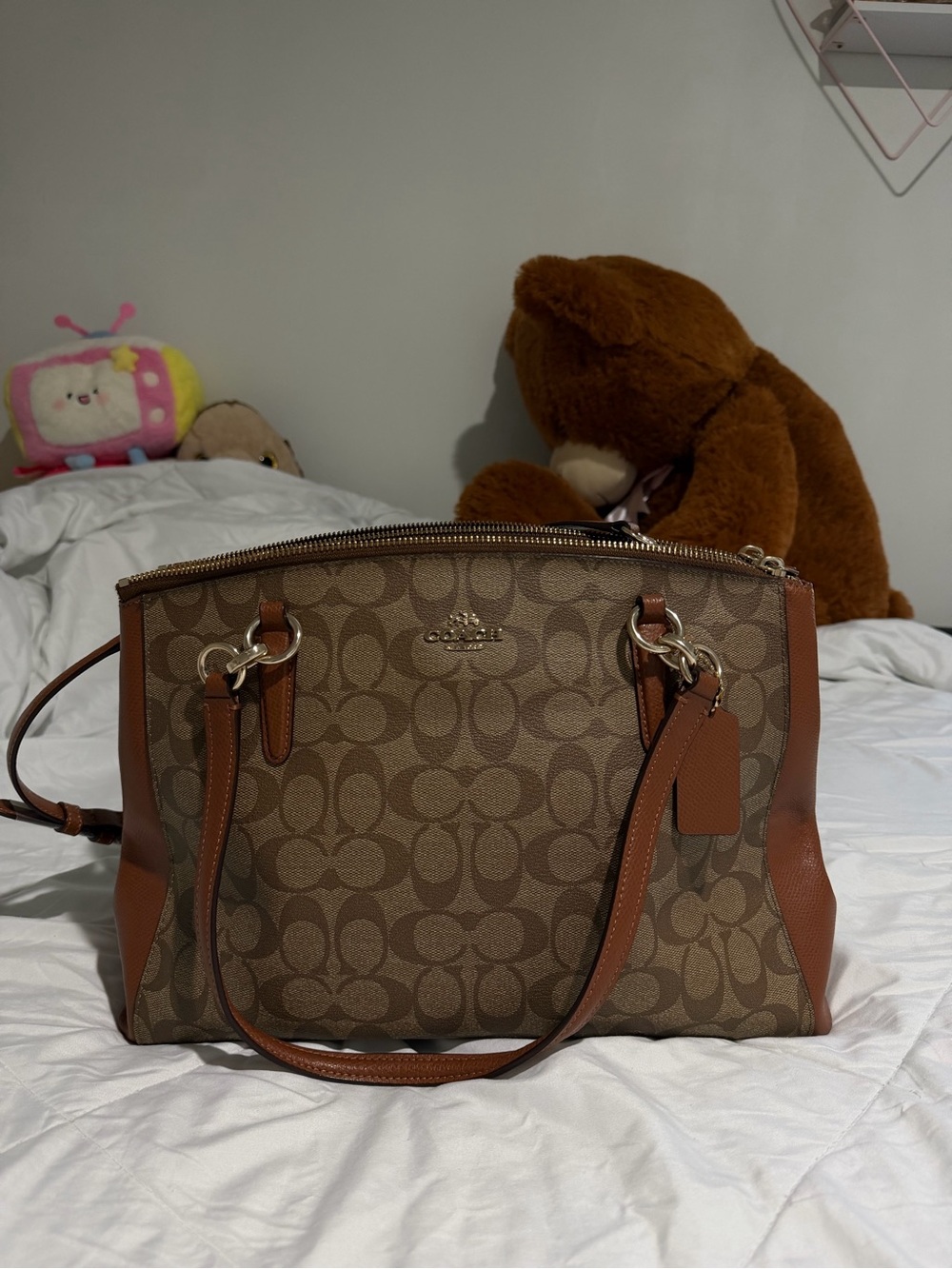 Coach Brown Signature Canvas Tote with Leather Trim